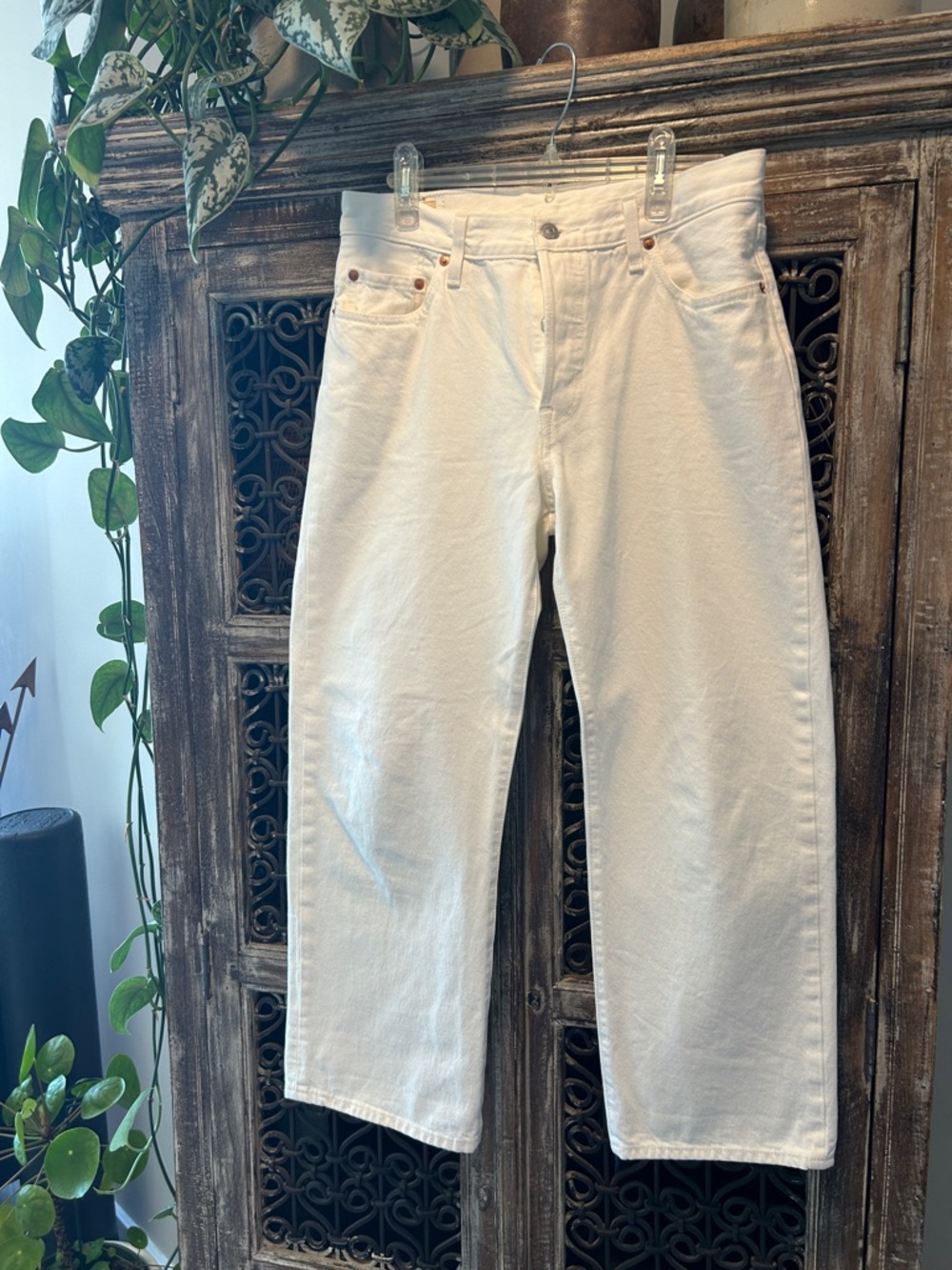 Levi's 501 90s Straight Leg Cropped Jeans, Off White Color